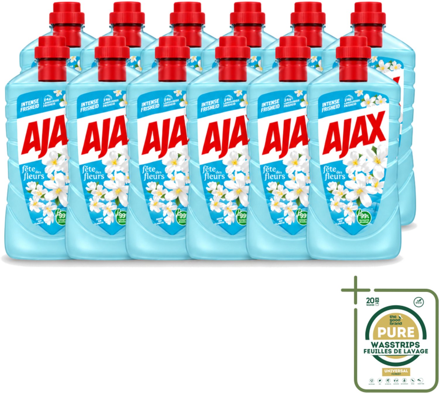 12 x Ajax – Allesreiniger – Jasmijn - 1000 ml - Wasstrips - Allesreiniger - Jasmijngeur - Schoonmaken - Vloer Reinigen - Keuken Reinigen