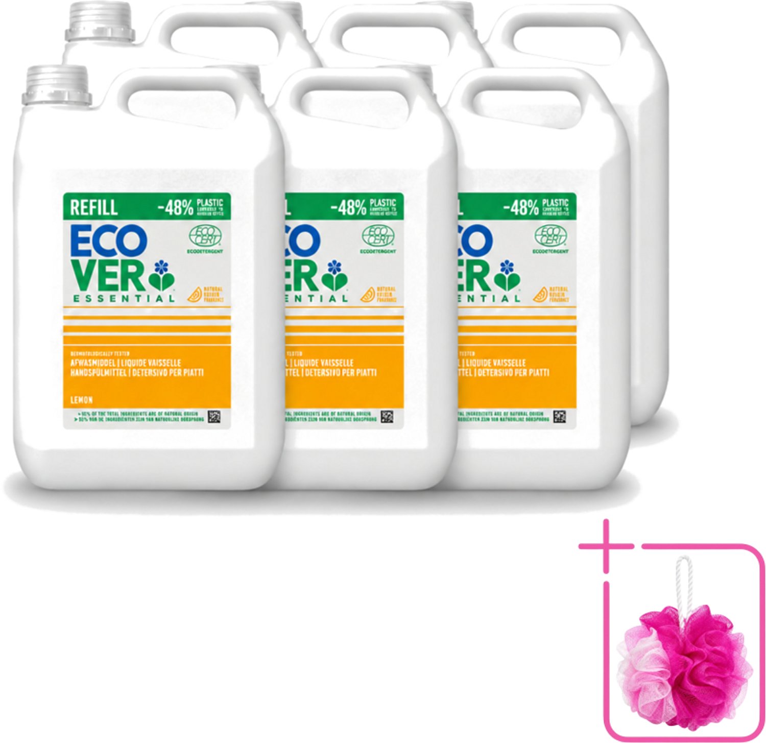 6 x Ecover - Afwasmiddel - Essential Citroen - 5 liter - Bulkverpakking - Afwasmiddel citroen - Douchemop - Natuurlijk afwasmiddel