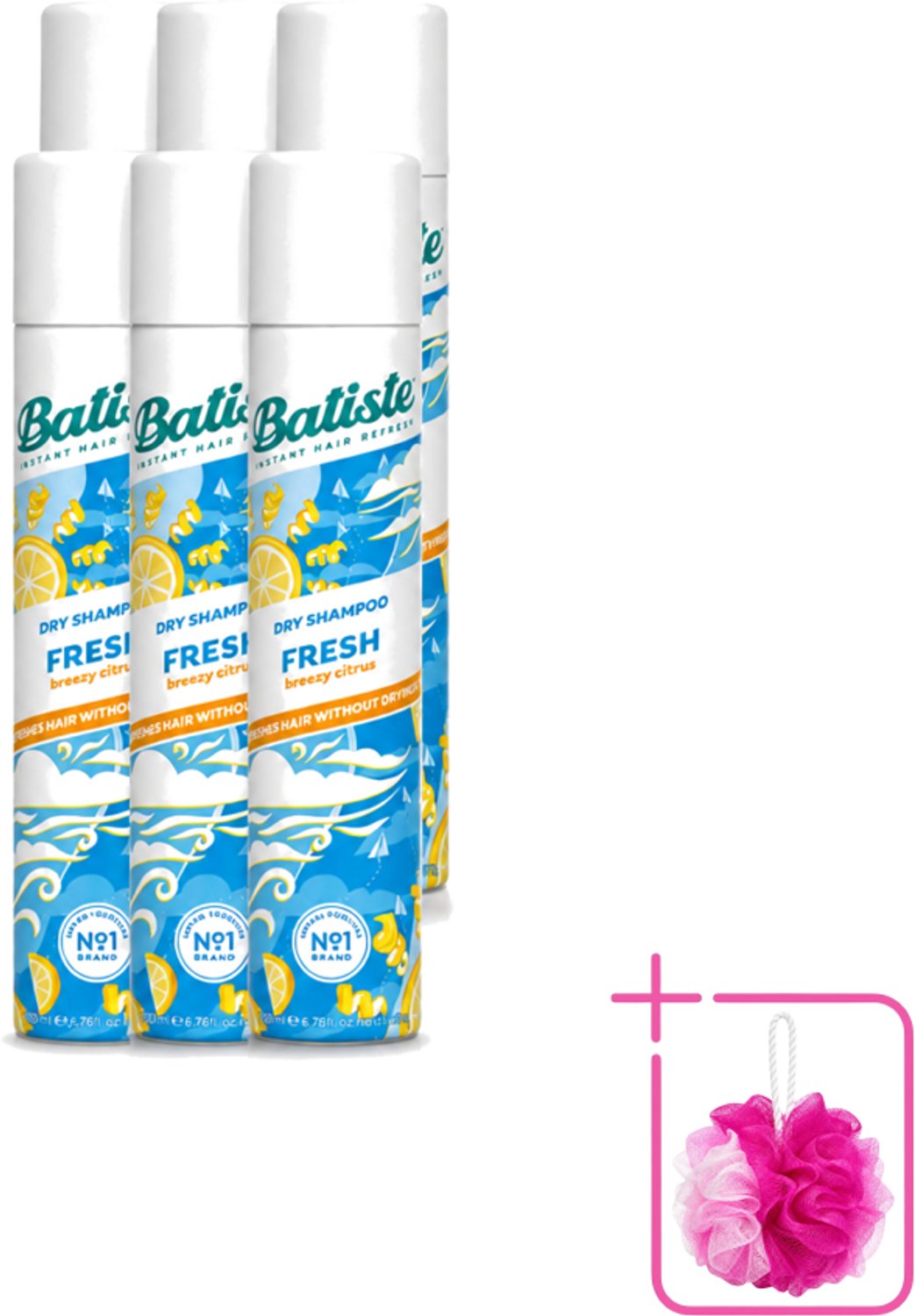 6 x Batiste - Fresh - Droogshampoo - Koele en Schone Geur - Verfrist en Geeft Grip - 200ml - Bulkverpakking - Droogshampoo - Douchemop - Fris haar