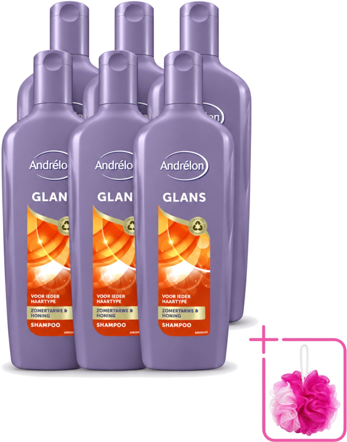 6 x Andrélon - Glans - Shampoo - 300 ml - Bulkverpakking - Glans haar - Douchemop - Natuurlijke glans