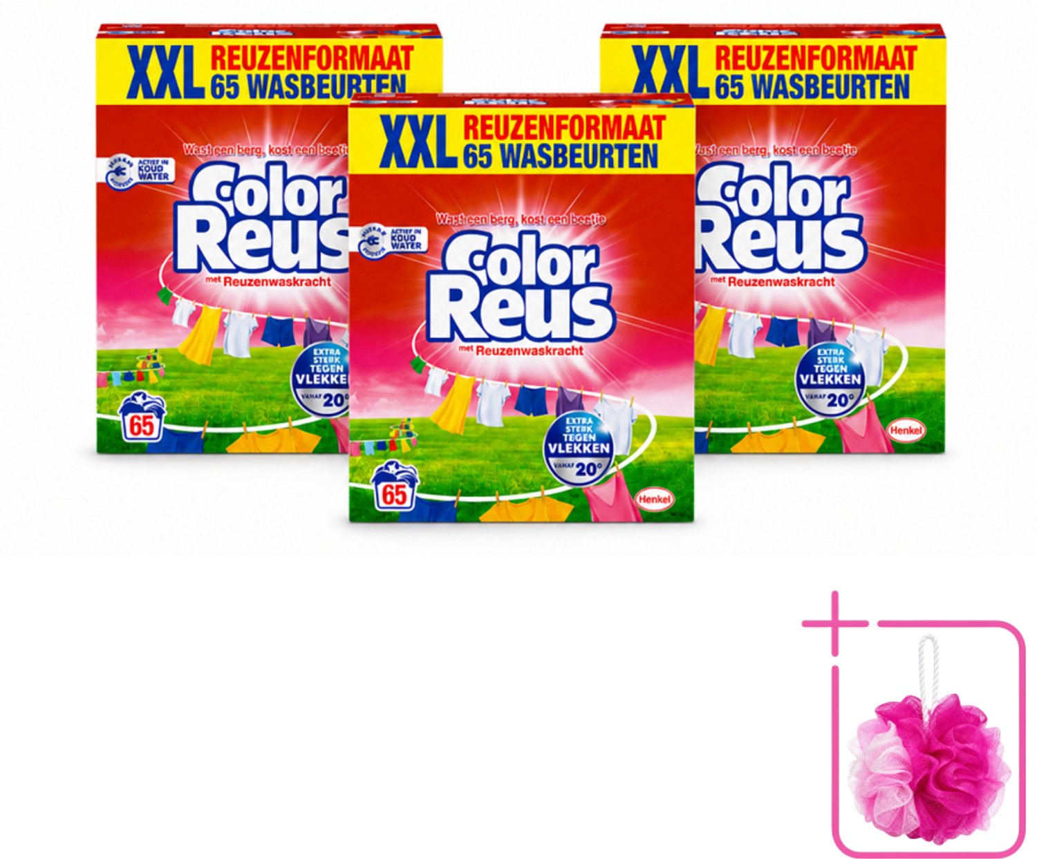 3 x Color Reus - Waspoeder - Gekleurde Was - 65 Wasbeurten - Bulkverpakking - Kleurbehoud - Douchemop - Waspoeder