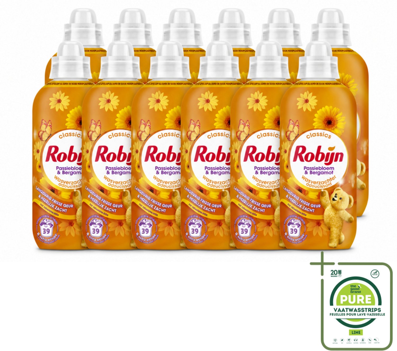 12 x Robijn – Wasverzachter – Passiebloem & Bergamot – 780 ml - Grootverpakking - Vaatwasstrips - Wasverzachter - Wasverzachter Passiebloem Bergamot - Wasverzachter Voor Katoen - Wasverzachter Voor Synthetisch - Wasverzachter Voor Blends