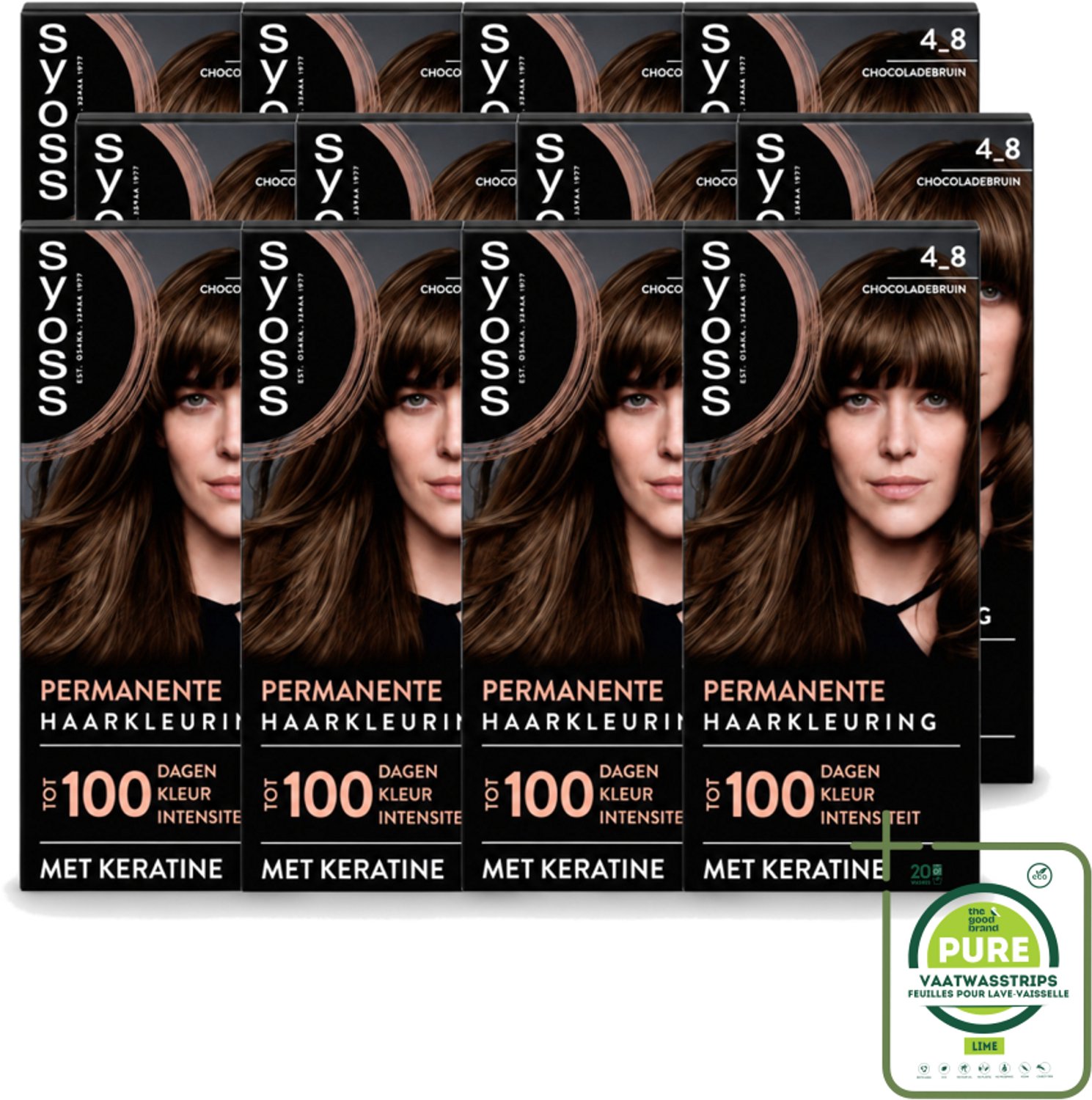 12 x SYOSS Permanent Coloration 4-8 - Haarverf - Chocolade Bruin - Grootverpakking - Haarkleur - Chocoladebruin - Permanent Haarkleuren - Keratine - Grijsdekking