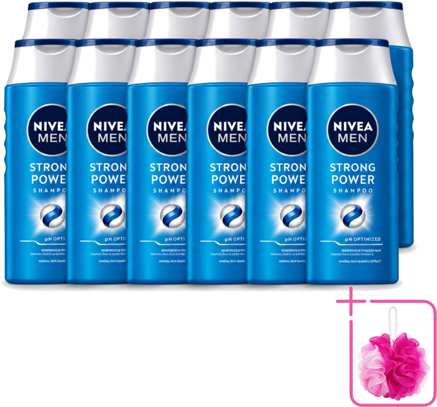 12 x NIVEA MEN – Shampoo – Strong Power – 250 ml - Bulkverpakking - Sterker haar - Douchemop - Vol haar