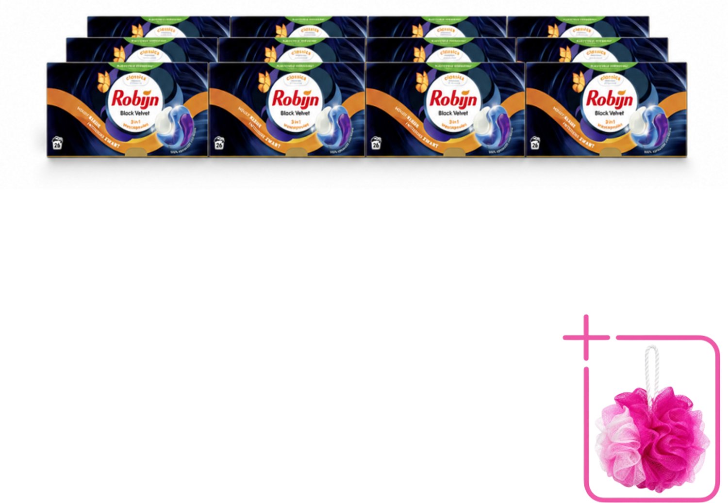 12 x Robijn – 3-in-1 Wascapsules – Black Velvet - 26 Capsules - Bulkverpakking - Zwarte was - Douchemop - Donkere was