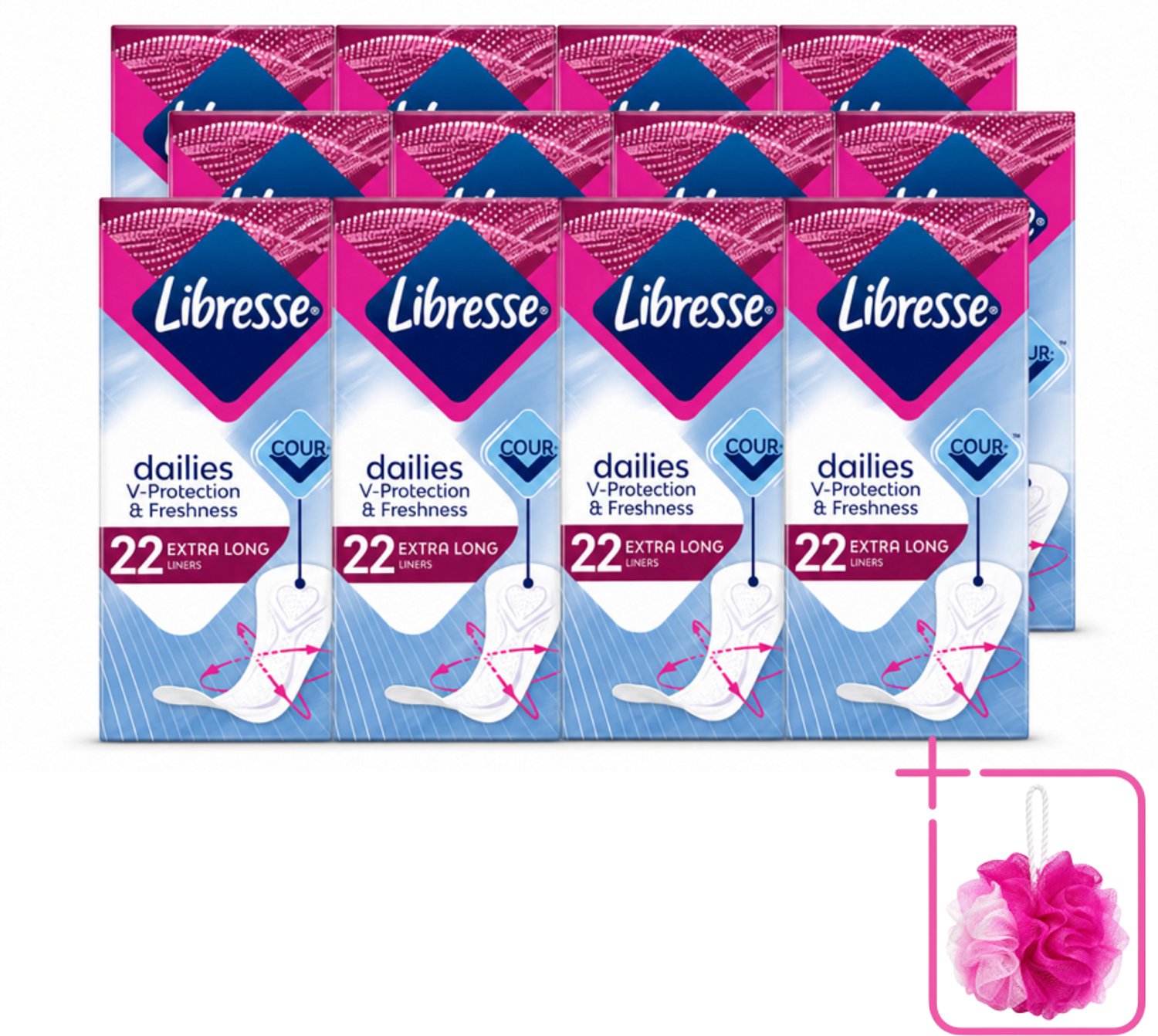 12 x Libresse – Inlegkruisjes – Extra Long – Langdurige bescherming – 22 Inlegkruisjes - Bulkverpakking - Inlegkruisjes - Douchemop - Extra lang
