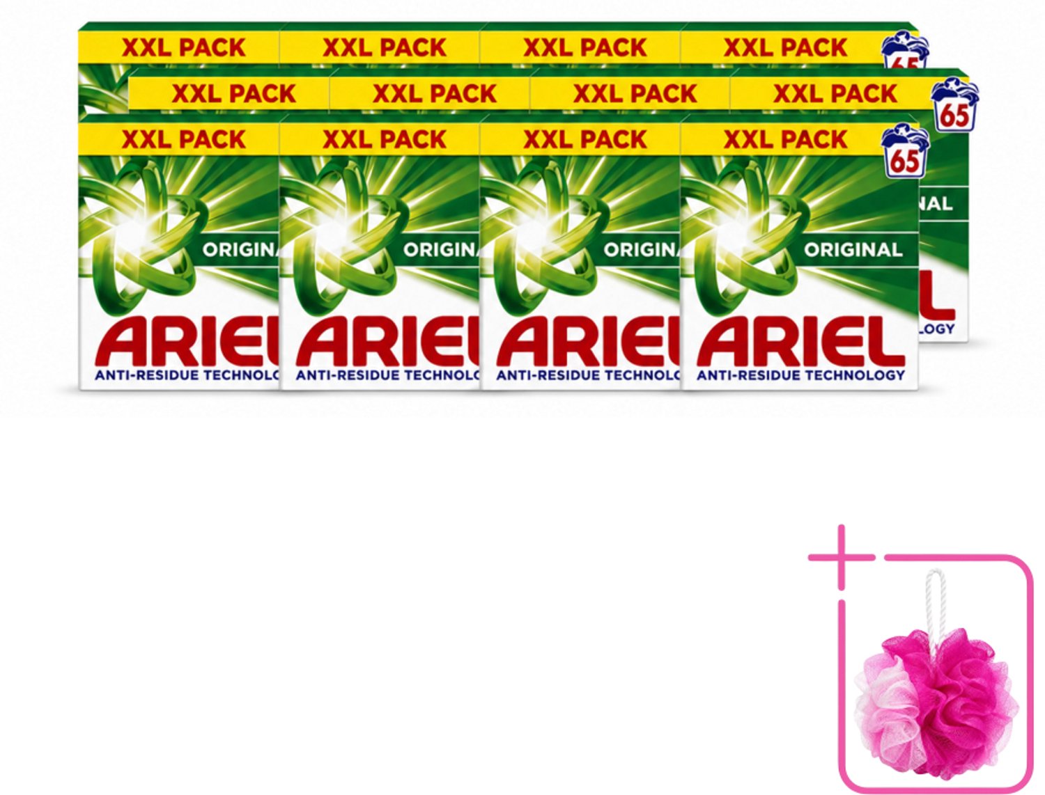 12 x Ariel – Original – Snel Oplosbaar Waspoeder – 3,58 kg - Bulkverpakking - Waspoeder - Douchemop - Snel oplosbaar