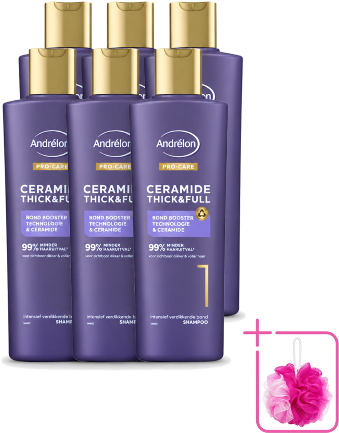 6 x Andrélon – Shampoo – Pro Care – 250 ml - Bulkverpakking - Dikker haar - Douchemop - Versterkt haar