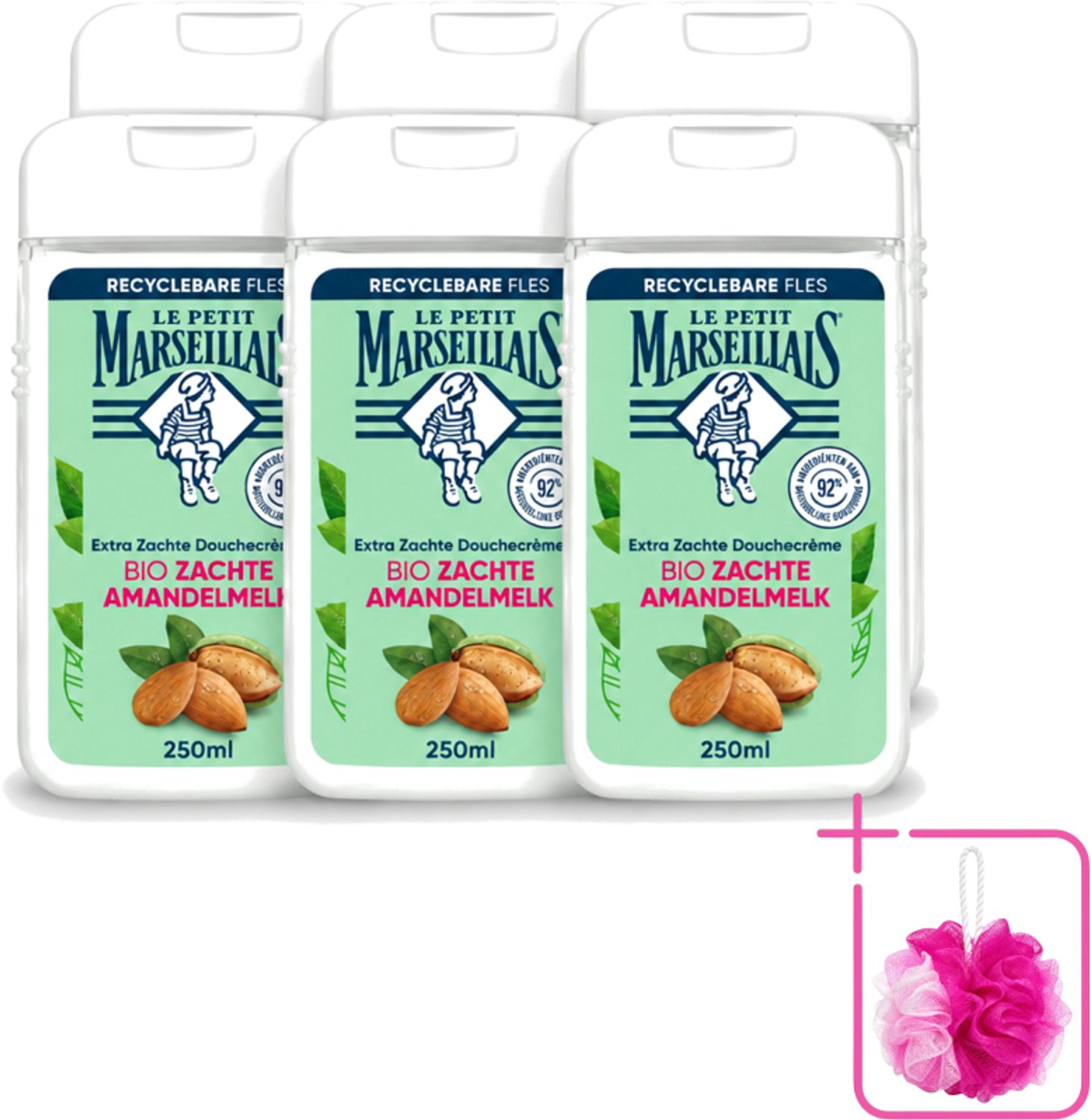 6 x Le Petit Marseillais – Douchecrème – Zoete Amandel – Hydraterend – 250 ml - Bulkverpakking - Douchecrème - Douchemop - Amandel