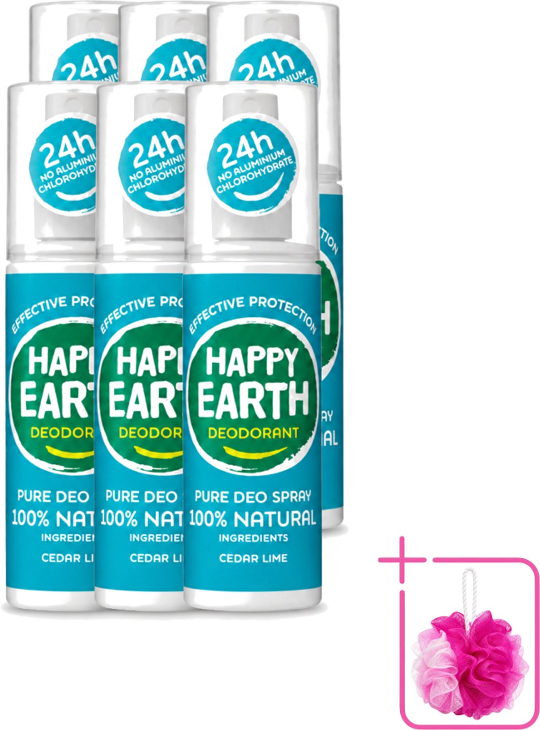 6 x Happy Earth – Deodorant Spray – 100% Natuurlijk Cedar Lime – 100 ml - Bulkverpakking - Deodorant spray - Fris geur