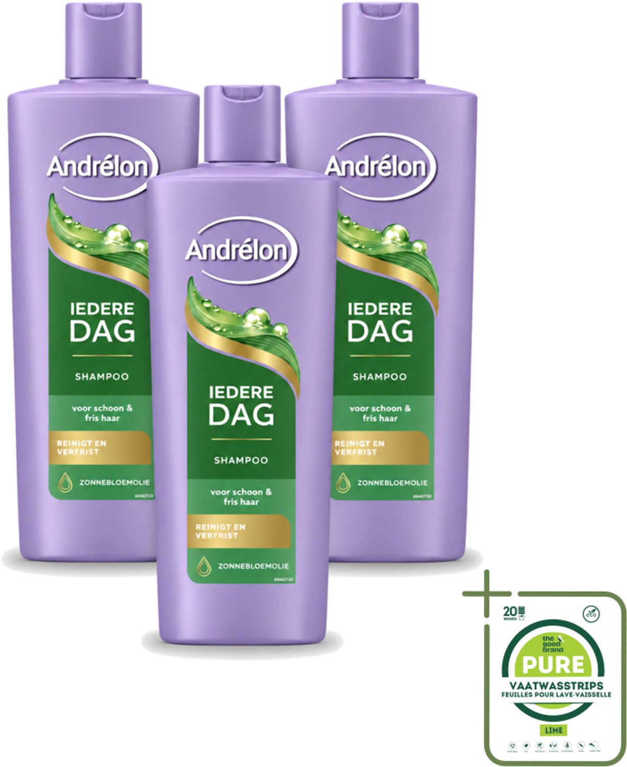 3 x Andrélon – Shampoo – Iedere Dag – 400 ml - Grootverpakking - Vaatwasstrips - Dagelijks Haar Wassen - Fris Haar - Gezond Haar - Zonnebloemolie Shampoo - Milde Shampoo