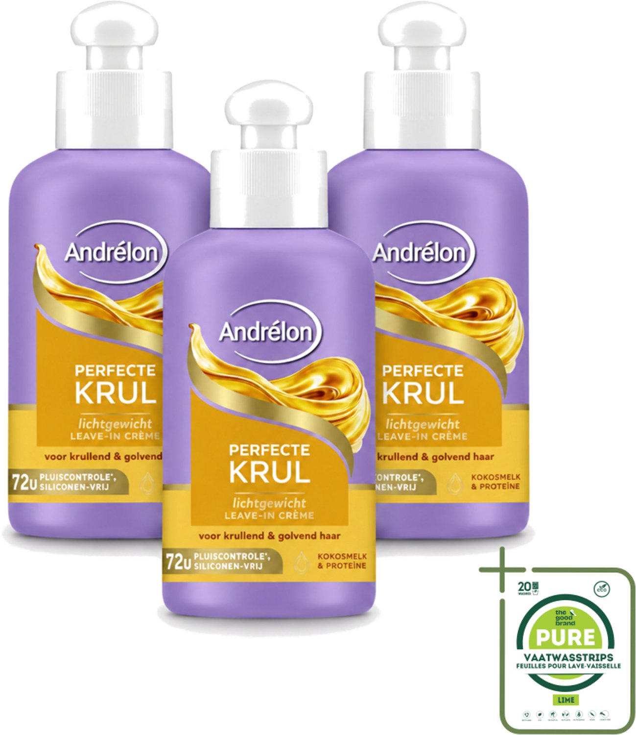 3 x Andrélon – Leave-In Crème – Perfecte Krul – 200 ml - Grootverpakking - Vaatwasstrips - Krullen Verzorgen - Krullen Definiëren - Krullen Pluisvrij - Krullen Hyderaten - Kokosmelk Haar