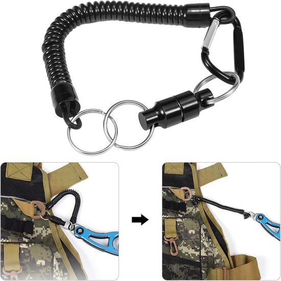 Schepnet connector, 2 stks Magnetische Net Release Houder Keeper Schepnet Connector met Opgerolde Lanyard Karabijnhaak Clip voor Vliegvissen — afbeelding 4