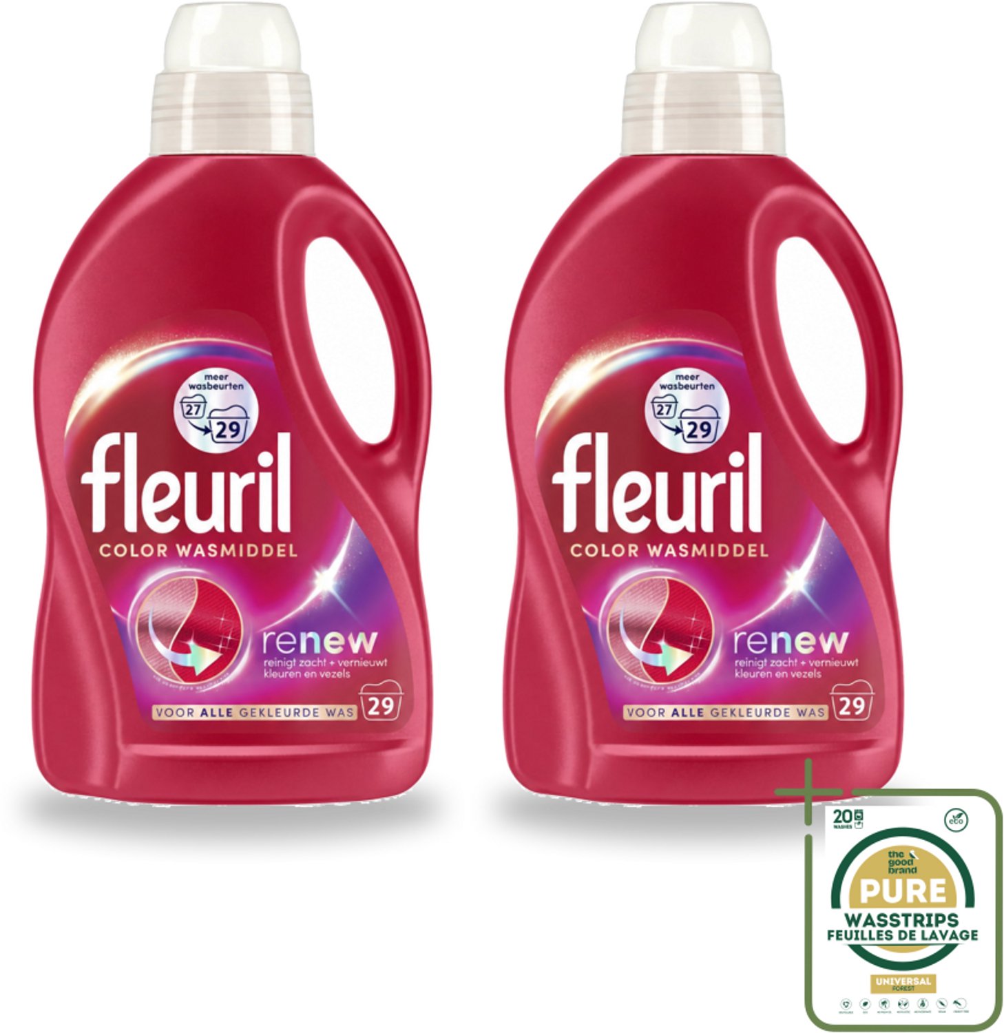 2 x Fleuril – Wasmiddel - Color – 29 wasbeurten – 1,305 L - Wasstrips - Kleurbehoud - Wasmiddel Voor Gekleurde Kleding - Kleurprotektie - Vlekverwijdering - Wasmiddel Voor Textiel