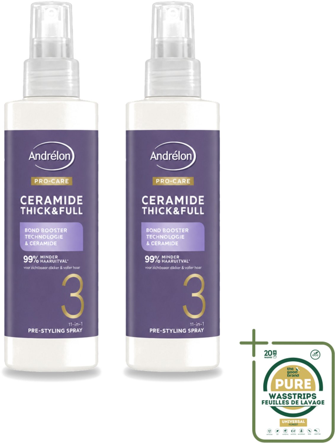 2 x Andrélon – Leave-In Spray – Pro Care Ceramide Thick & Full – 200 ml - Wasstrips - Haarspray - Haarverzorging - Haarversterken - Haarbescherming - Haarverdikken