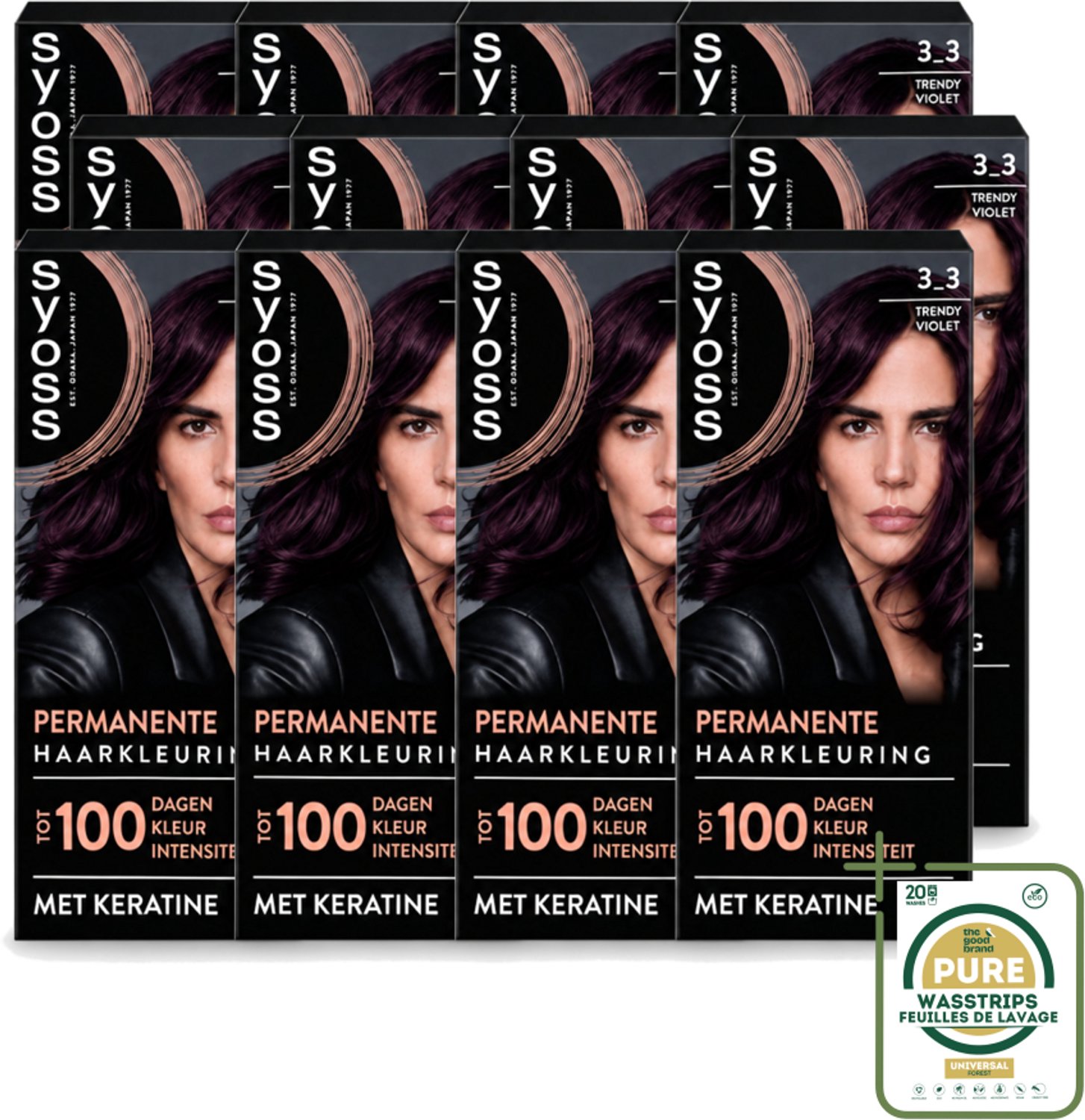 12 x SYOSS Permanent Coloration 3-3 - Haarverf - Trendy Violet - Haarkleur - Haarverf - Keratine - Grijsdekking - Haarverf Permanent