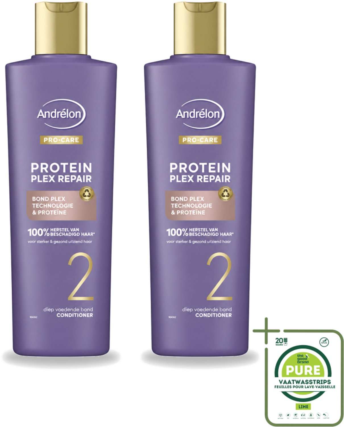 2 x Andrélon – Conditioner – Pro Care Protein Plex Repair – 250 ml - Grootverpakking - Vaatwasstrips - Herstel Haar - Beschadigd Haar - Proteïne Conditioner - Haar Herstel - Haar Versterken