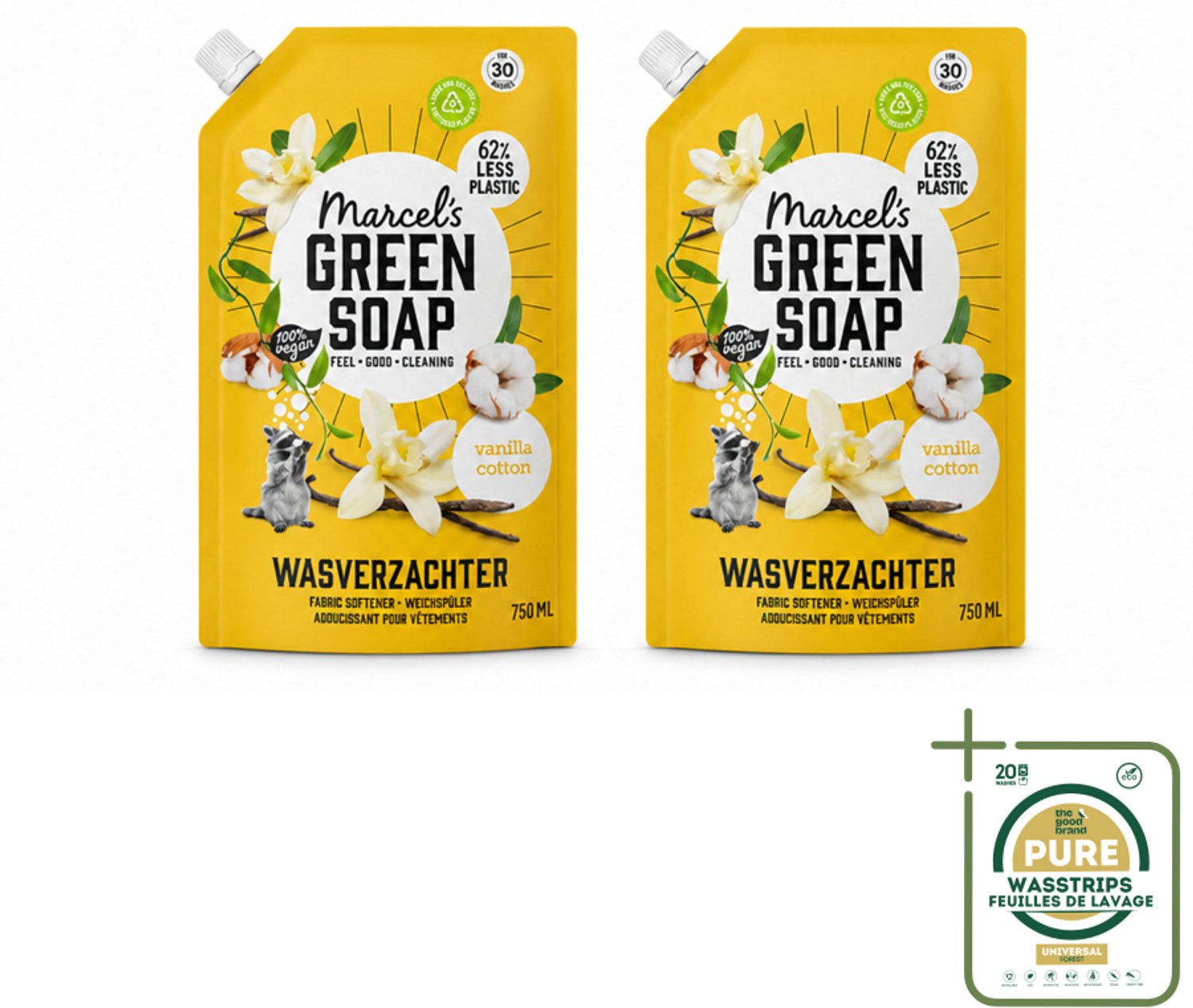 2 x Marcel's Green Soap - Wasverzachter - Navulling - Katoen & Vanille - Zachte frisheid- 30 Wasbeurten - 750 ml - Wasstrips - Wasverzachter - Wasverzachter Navulling - Wasverzachter Katoen - Wasverzachter Vanille - Wasverzachter Milieuvriendelijk