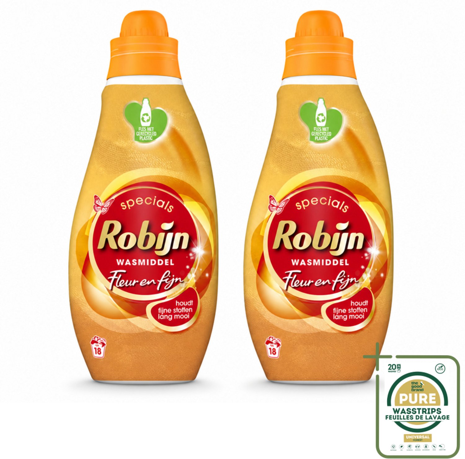2 x Robijn Specials - Fleur & Fijn - Vloeibaar Wasmiddel - 18 Wasbeurten - Wasstrips - Fijne Was - Kleurbehoud - Biologisch Afbreekbaar - Wasmiddel - Machine- En Handwas