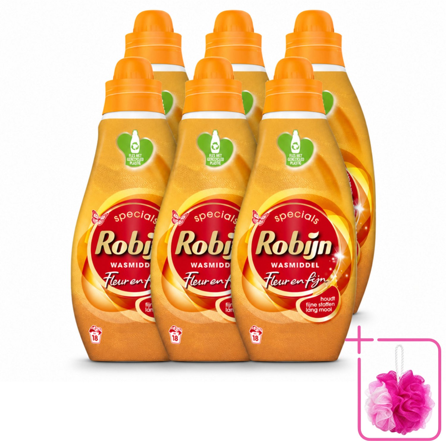 6 x Robijn Specials - Fleur & Fijn - Vloeibaar Wasmiddel - 18 Wasbeurten - Bulkverpakking - Fijne was - Douchemop - Wasmiddel