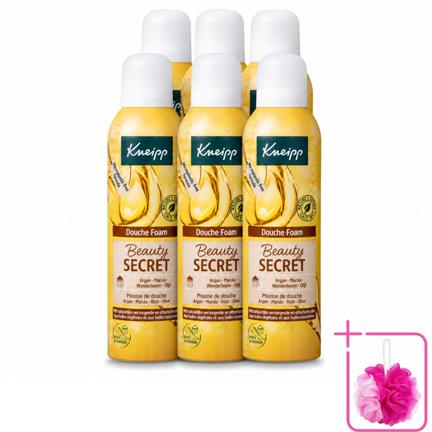 6 x Kneipp - Douche schuim - Beauty Secret - 200 ml - Bulkverpakking - Douche foam - Douchemop - Natuurlijke oliën