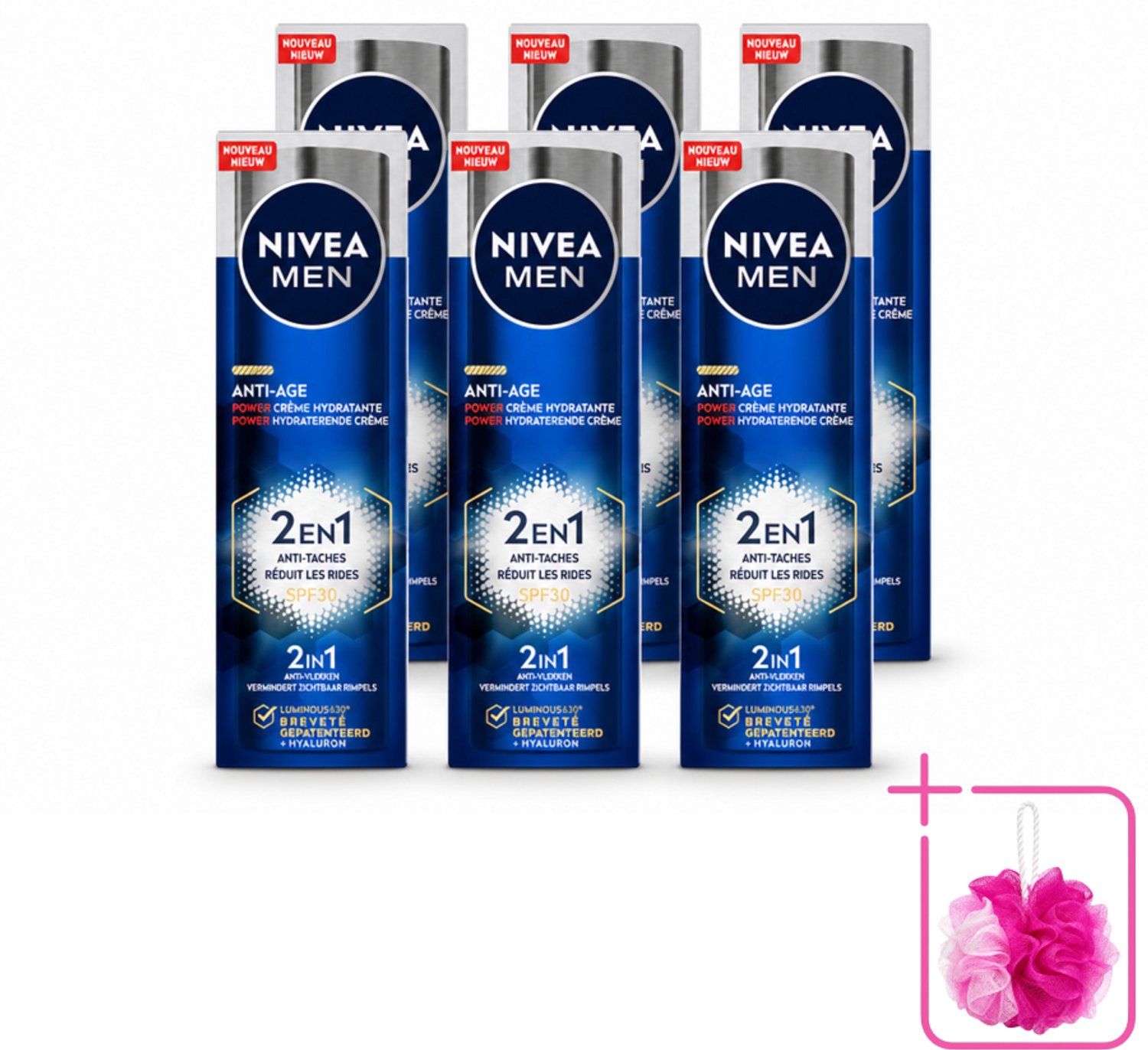 6 x NIVEA MEN - Anti-Age 2in1 Power - Hydraterende Crème Gezicht SPF 30 - 50 ml - Bulkverpakking - Anti-ouderdom - Douchemop - Hydratatie