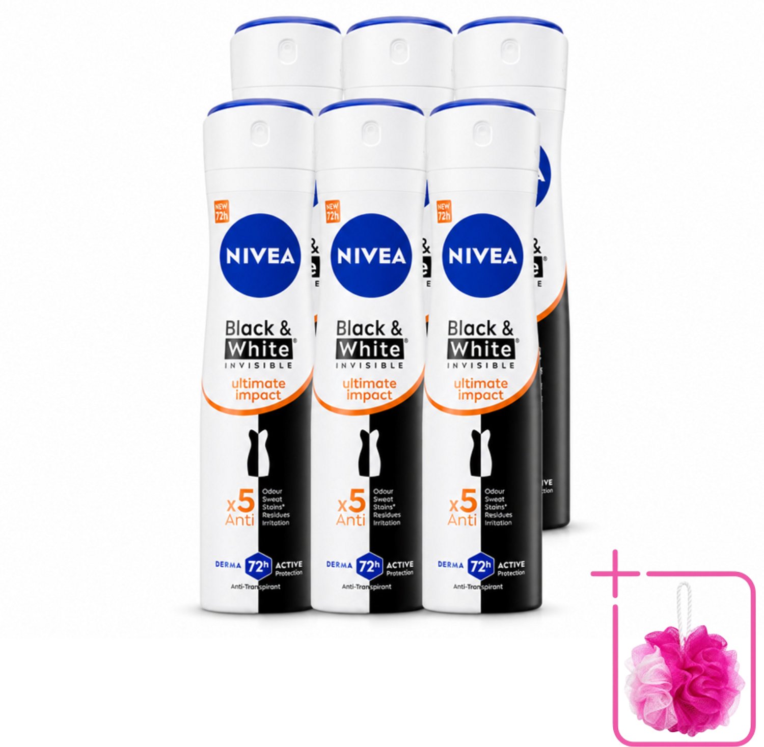 6 x NIVEA - Deodorant Spray - Zwart & Wit Ultieme Impact - Anti-Transpirant - 150 ml - Bulkverpakking - Deodorant spray - Anti-vlekken