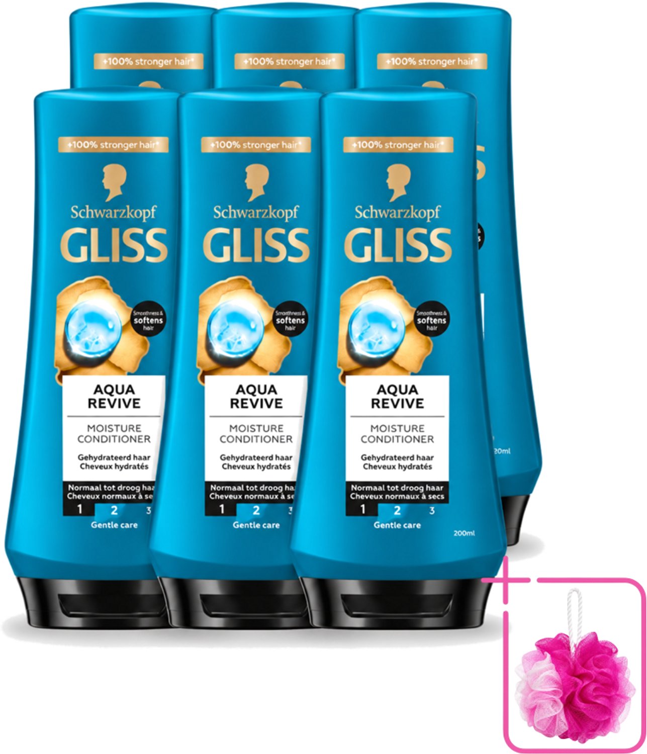 6 x Gliss - Hair Repair - Conditioner Aqua Revive voor Hydraterend en Fris Haar - 200 ml - Bulkverpakking - Haar hyderatatie - Douchemop - Haar verfrissend
