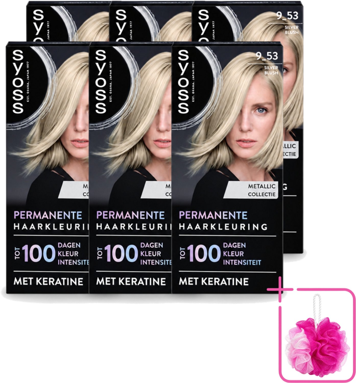 6 x SYOSS - Coloration 9-53 Silver Blush - Haarverf - Grijsdekking - Vermindert Haarbreuk - Bulkverpakking - Haarkleur - Douchemop - Permanente haarkleuring