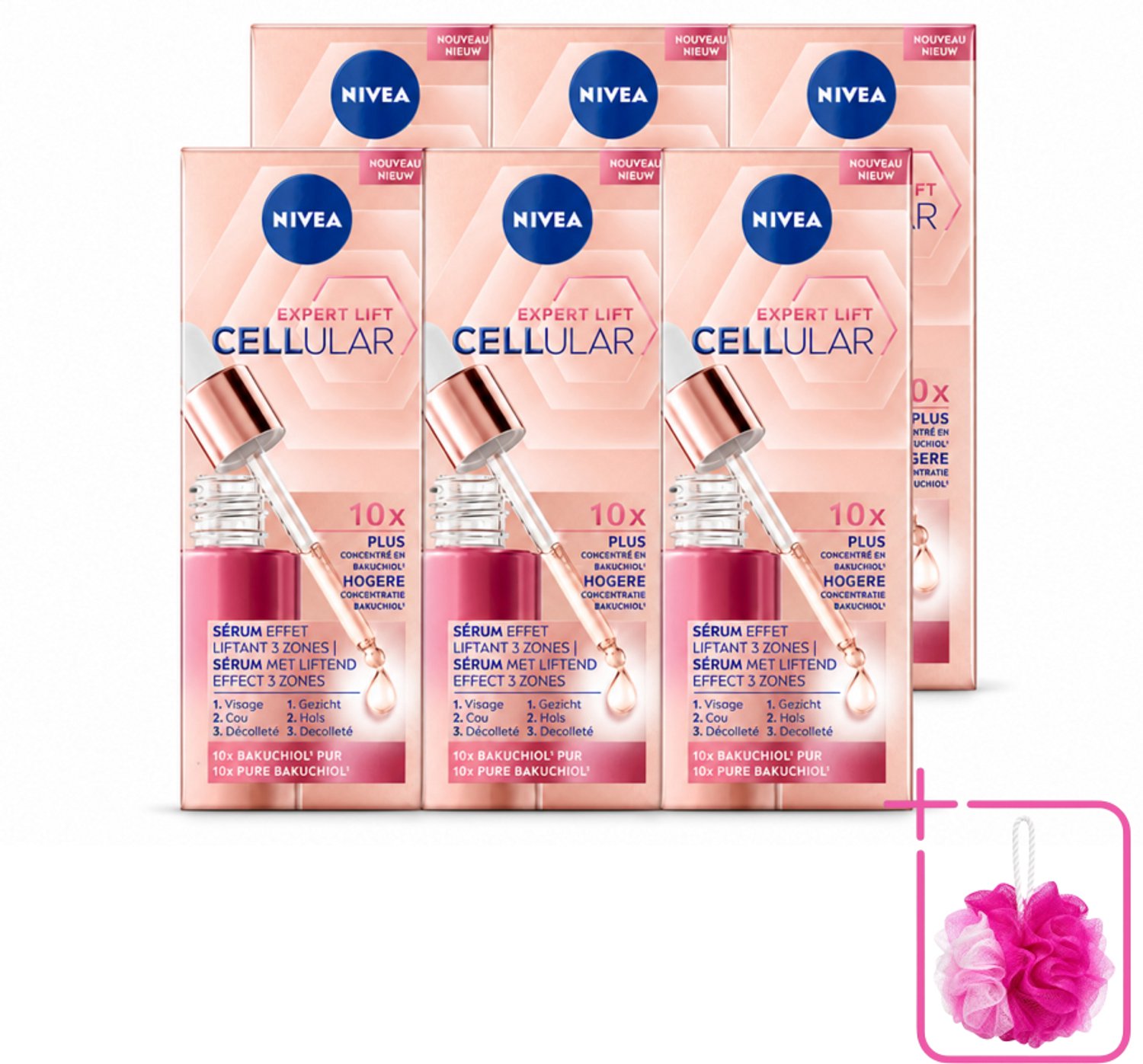 6 x NIVEA - Gezichtsserum - CELLular Expert Lift - Met Bakuchiol - Liftend effect - Alternatief voor Retinol - Voor alle huidtypen - 30 ml - Bulkverpakking - Anti-aging serum - Douchemop - Bakuchiol