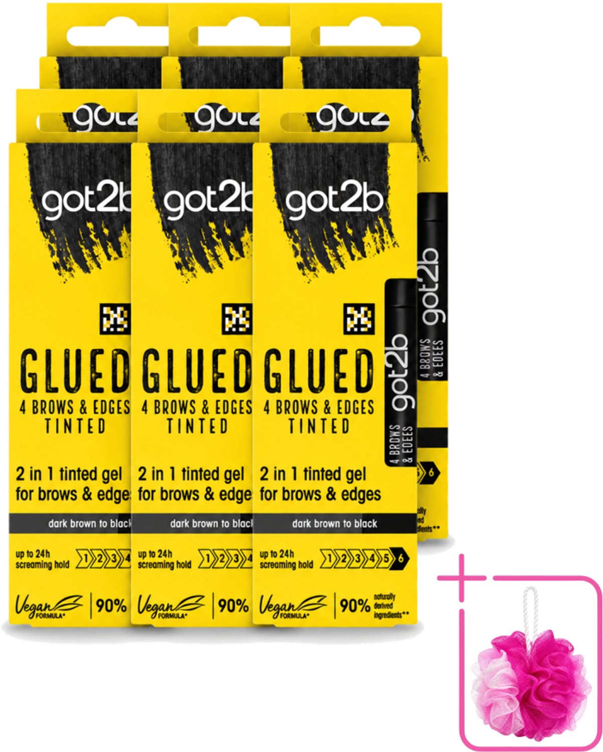 6 x Got2B - 2-in-1 Gel - Brows & Edges Zwart - 16 ml - Bulkverpakking - Wenkbrauwen en haarranden - Douchemop - Gestylde brows
