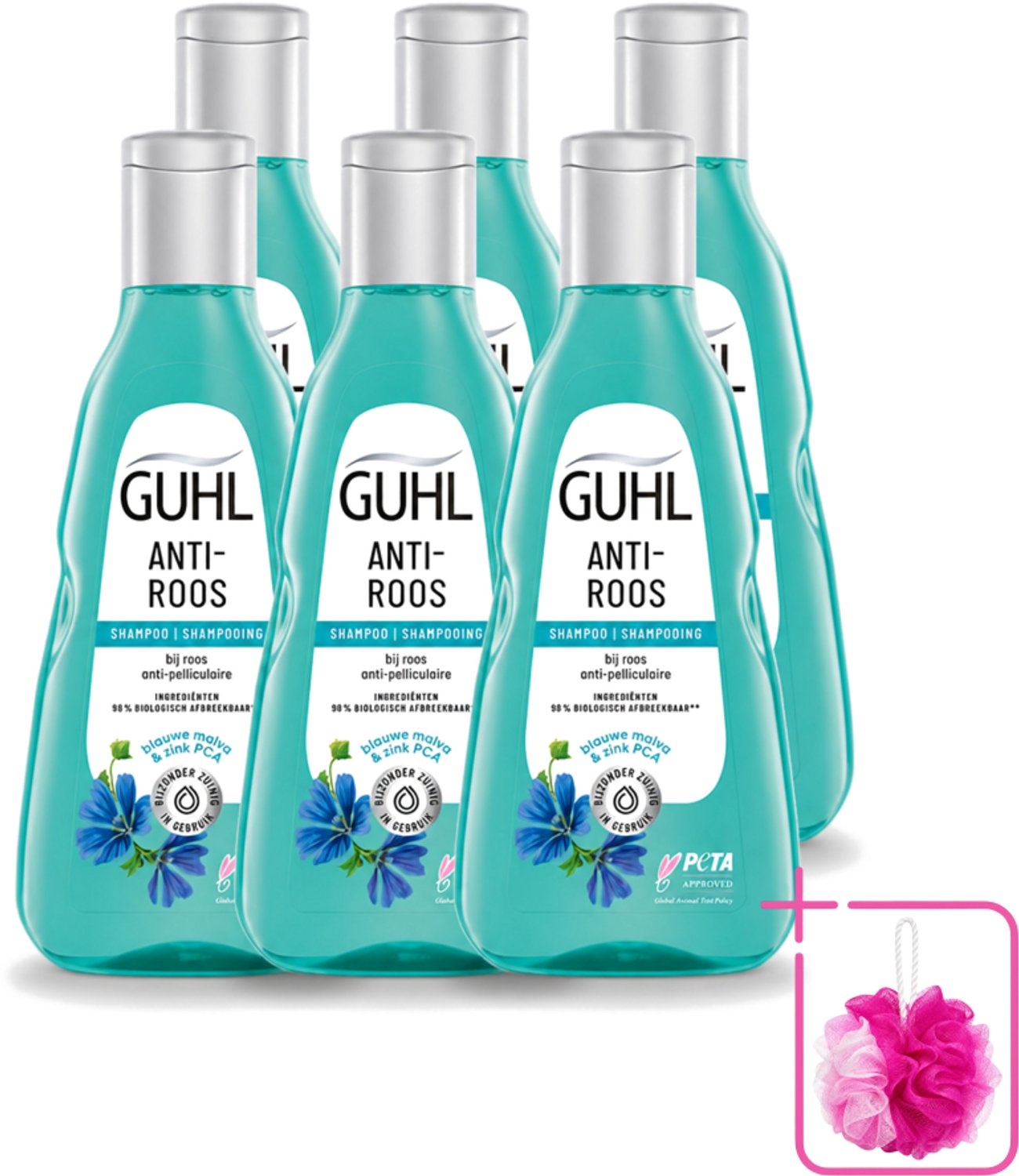 6 x Guhl - Shampoo - Anti-Roos - 250 ml - Bulkverpakking - Anti-roos shampoo - Douchemop - Roosvrije hoofdhuid