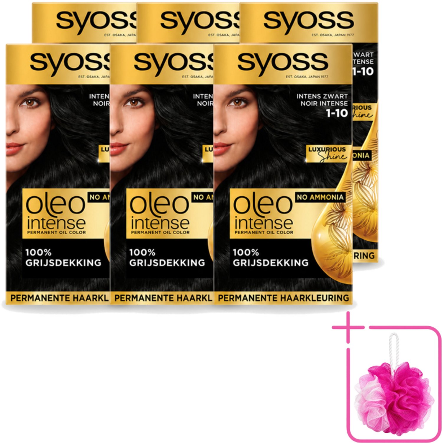 6 x SYOSS - Oleo Intense 1-10 - Haarverf - Permanente Haarkleuring - Intens Zwart - Langdurige Kleur - Bulkverpakking - Intens zwart haar - Douchemop - Permanente haarkleuring zonder ammoniak