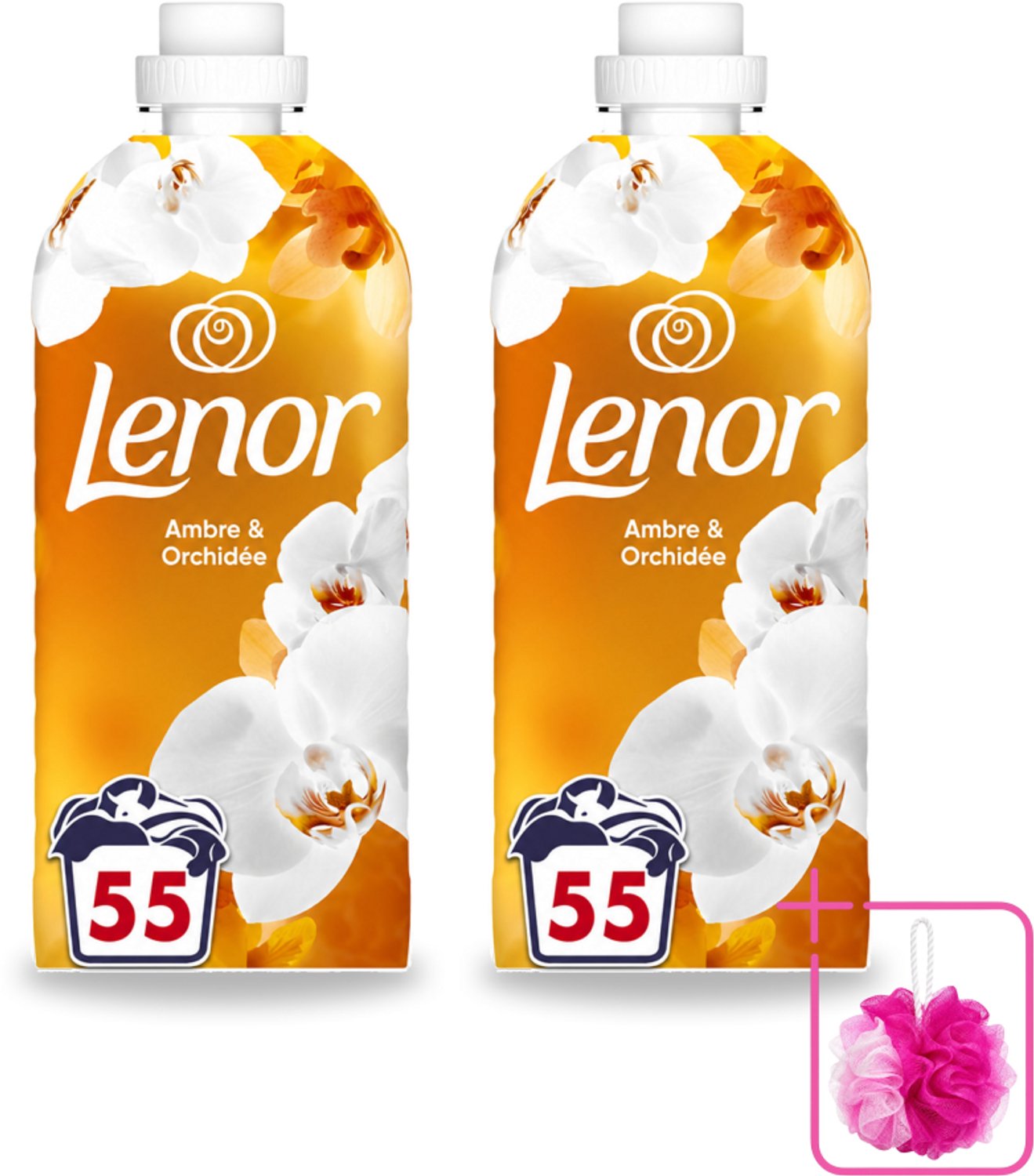 2 x Lenor - Wasverzachter - Amber & Orchidee - Fris & Zacht - 55 Wasbeurten - Bulkverpakking - Wasverzachter - Douchemop - Geur