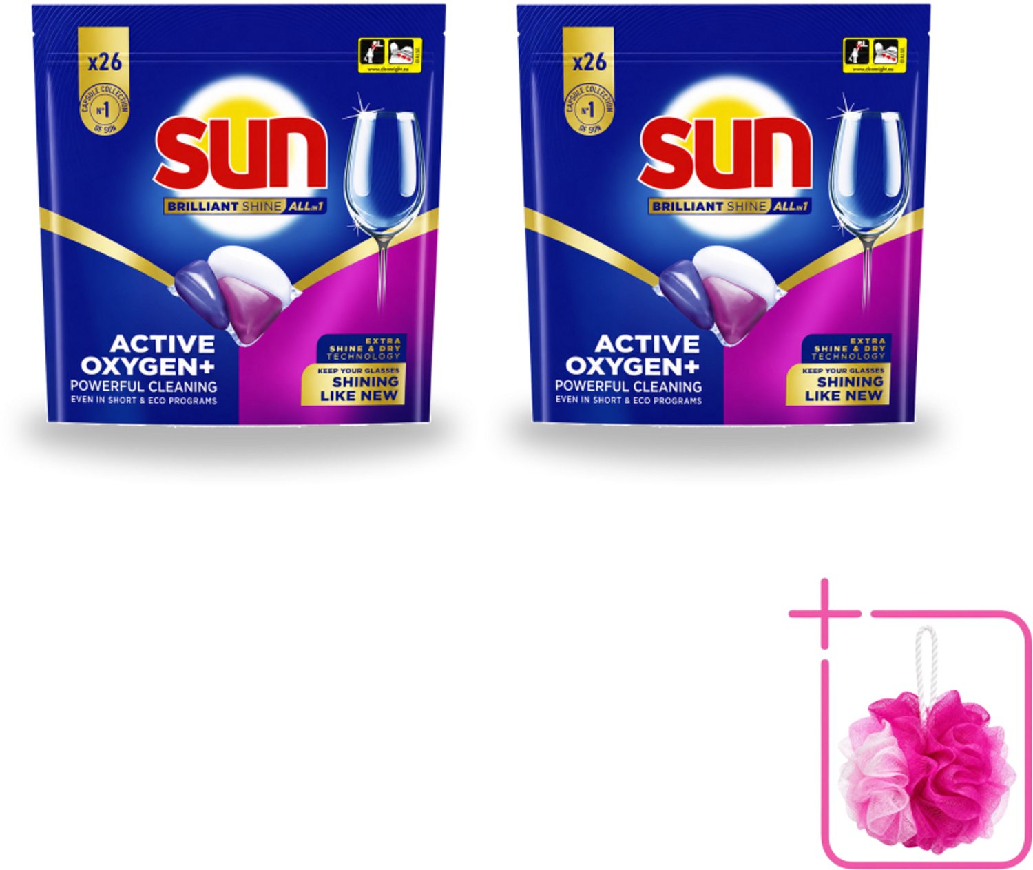 2 x Sun - Vaatwascapsules - Brilliant Shine All-in-1 - 26 capsules - Bulkverpakking - Vaatwasmiddel - Douchemop - Vaatwascapsule