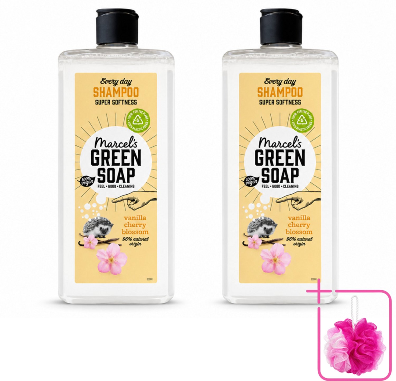 2 x Marcel's Green Soap - Every Day Shampoo - Vanilla & Cherry Blossom - Versterkt & verzorgt - 300 ml - Bulkverpakking - Dagelijks shampoo - Douchemop - Natuurlijke shampoo