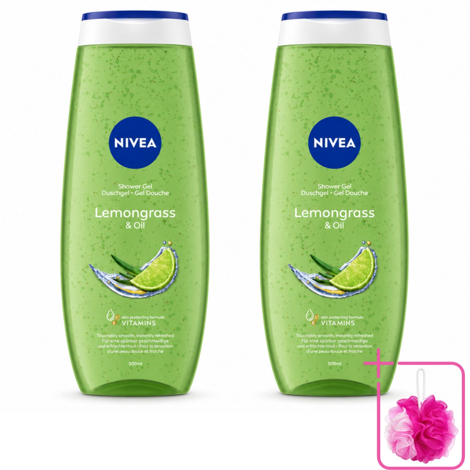 2 x NIVEA - Douchegel - Citroengras & Olieverzorging - Glad & Verfrissend Huidgevoel - 500 ml - Bulkverpakking - Douchegel - Douchemop - Natuurlijke oliën