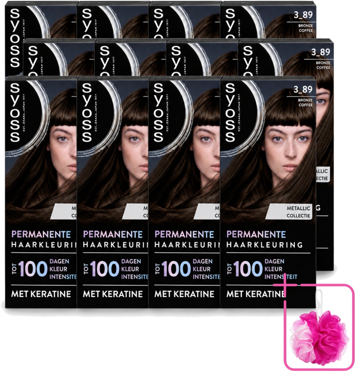 12 x SYOSS - Coloration 3-89 Bronze Coffee - Haarverf - Grijsdekking - Vermindert Haarbreuk - Bulkverpakking - Haarkleuring - Douchemop - Grijsdekking