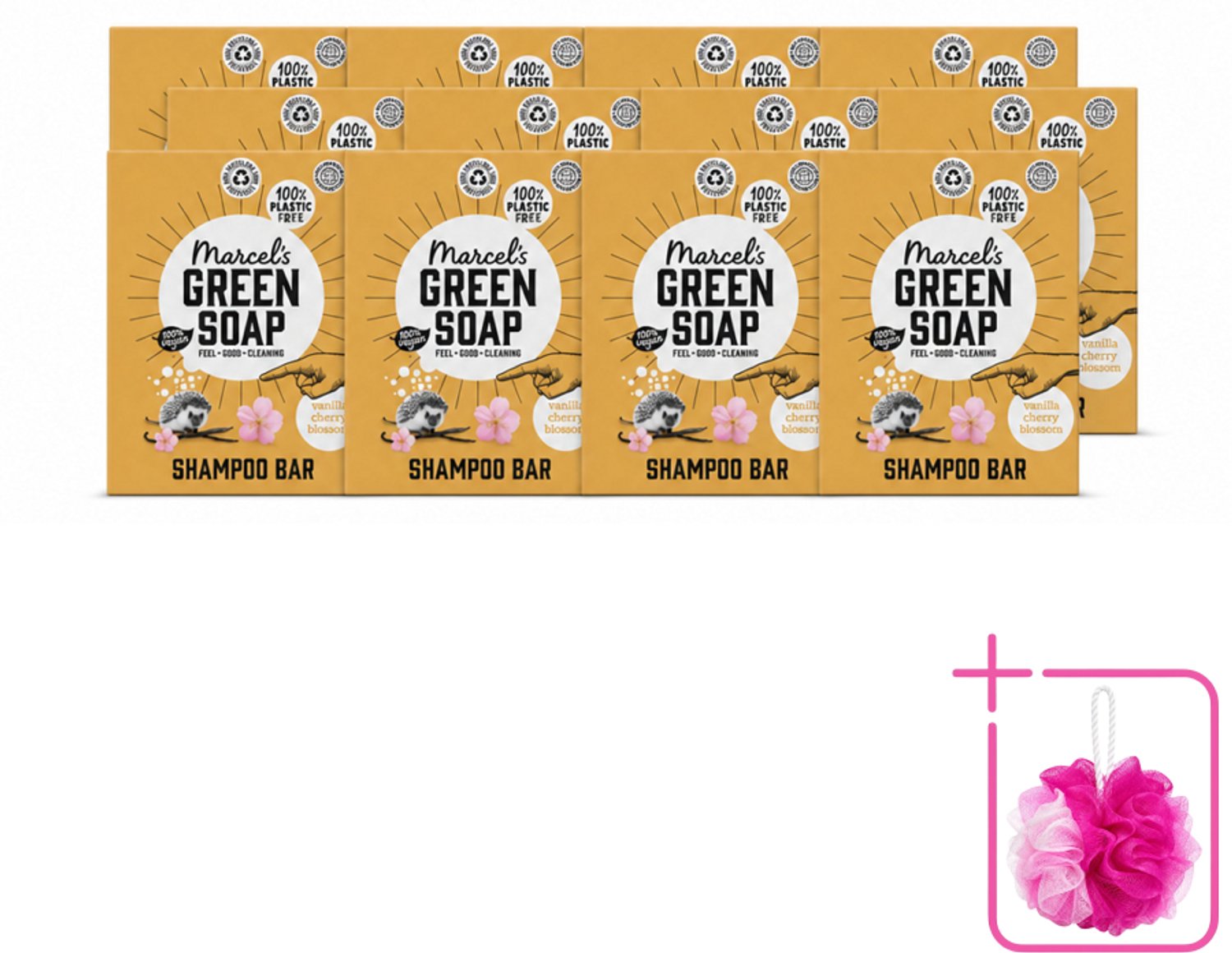 12 x Marcel's Green Soap - Shampoobar - Vanilla & Cherry Blossom - Versterkt & verzorgt - 90 gr - Bulkverpakking - Shampoobar - Douchemop - Natuurlijke shampoo
