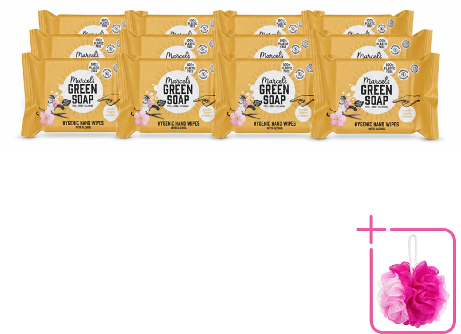 12 x Marcel's Green Soap - Hand doekjes - Vanille & Cherry Blossom - Mild & handig - 15 Doekjes - Bulkverpakking - Handdoekjes - Douchemop - Handdoek