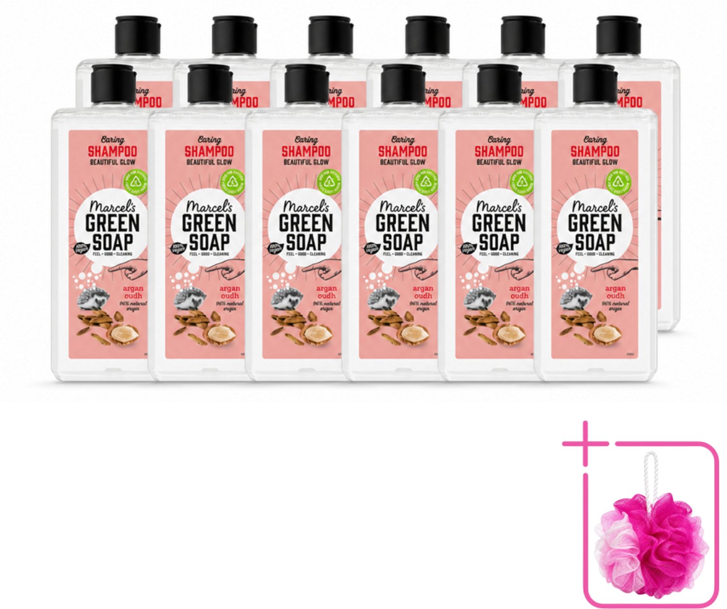 12 x Marcel's Green Soap - Shampoo - Argan & Oudh - Versterkt & verzorgt - 300 ml - Bulkverpakking - Haarverzorging - Douchemop - Natuurlijke shampoo