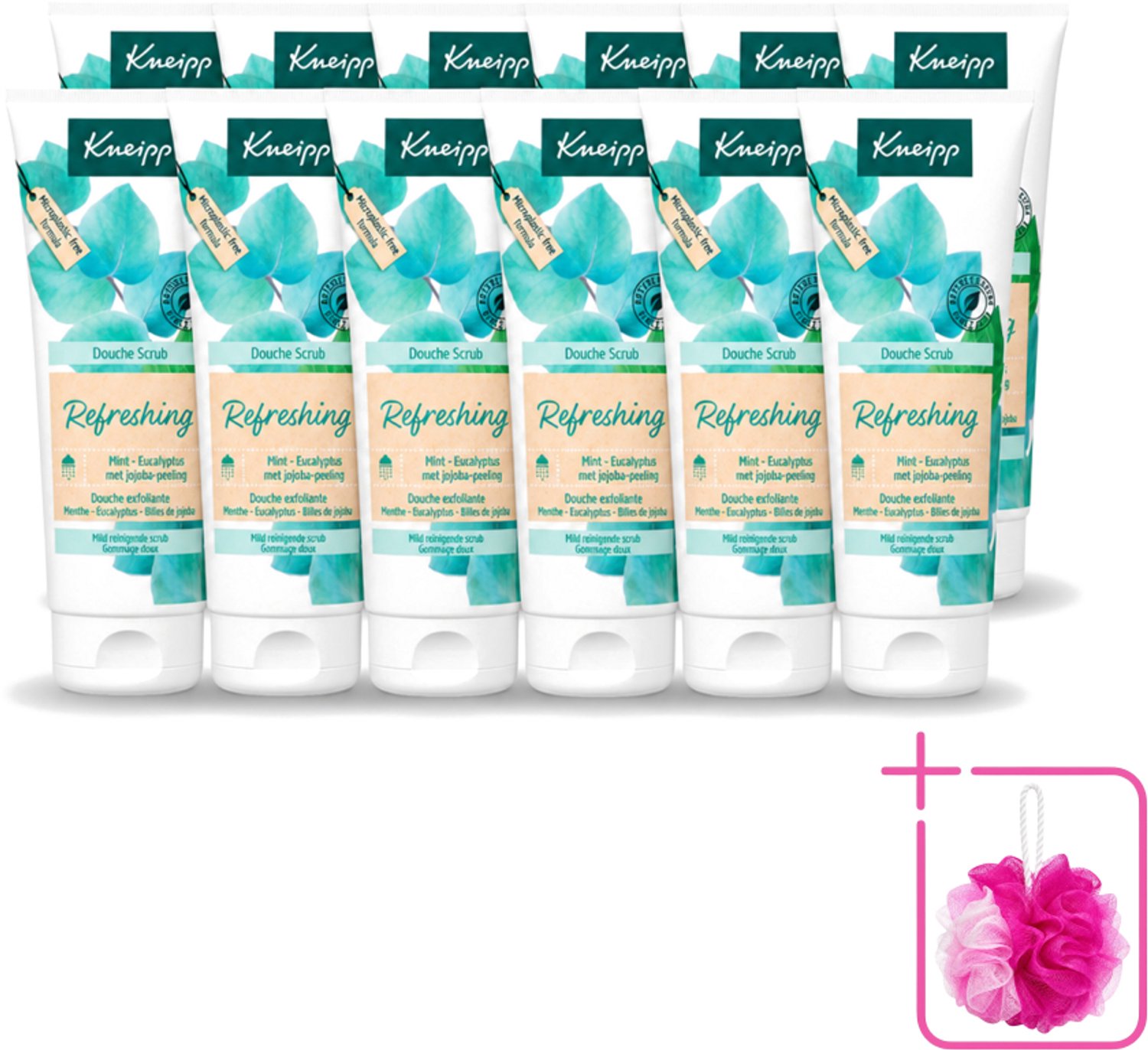 12 x Kneipp - Douche scrub - Refreshing - Mint & Eucalyptus - 200 ml - Bulkverpakking - Douche scrub - Douchemop - Verfrissende douche