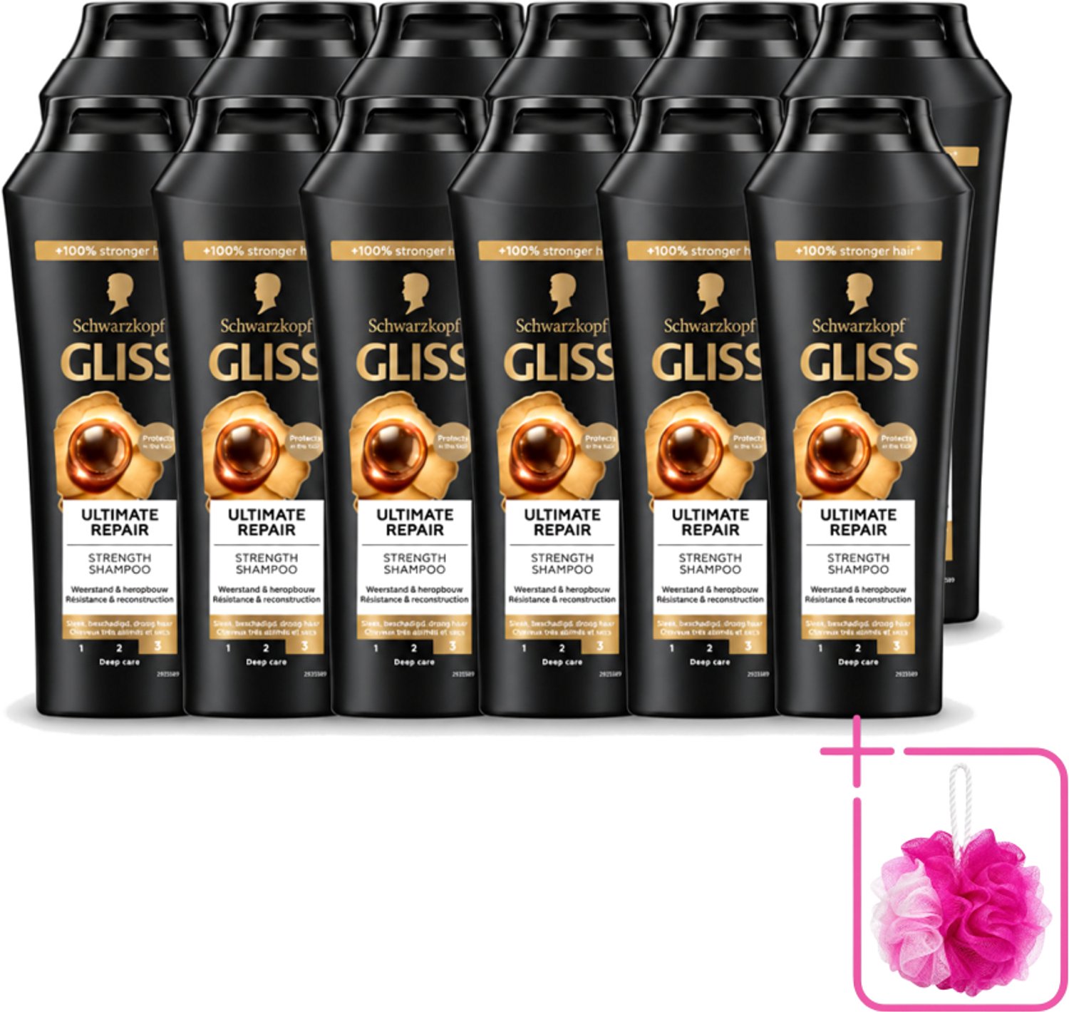 12 x Gliss - Shampoo - Ultimate Repair - Voor Intensief Herstel - 250 ml - Bulkverpakking - Herstel haar - Douchemop - Beschadigd haar