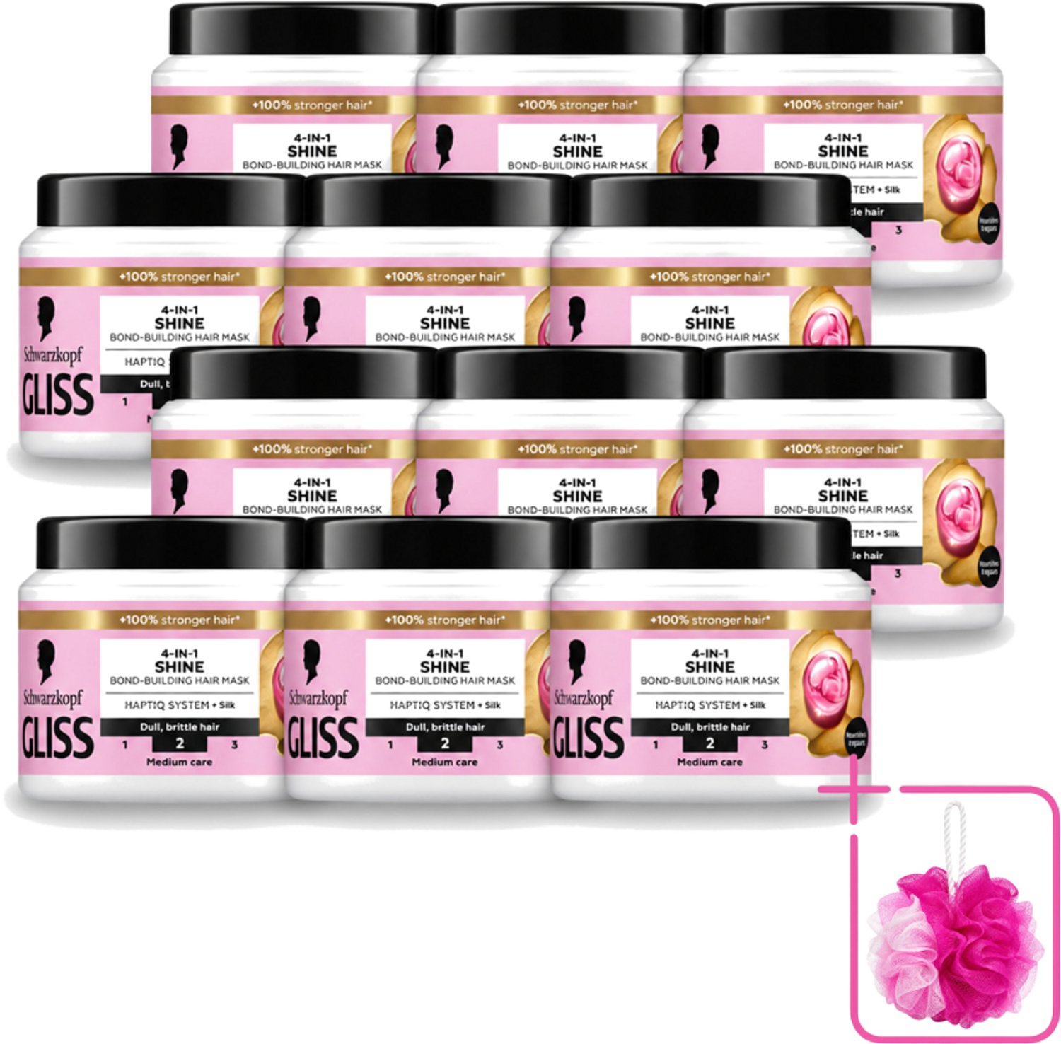 12 x Gliss - Haarmasker - 4in-1 Hair Mask - Voor Zijdezacht en Glanzend Haar - 400 ml - Bulkverpakking - Haarmasker - Douchemop - Zijde