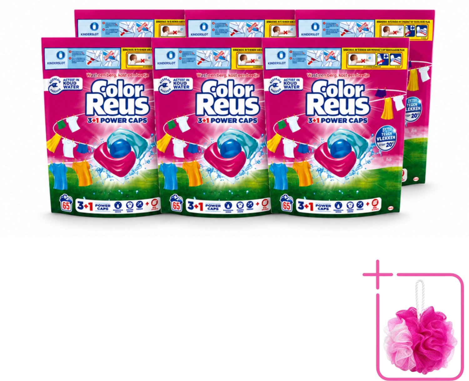 6 x Color Reus - 3+1 Power Caps - Gekleurde Was - 65 Wasbeurten - Bulkverpakking - Kleurbehoud - Douchemop - Wasresultaten