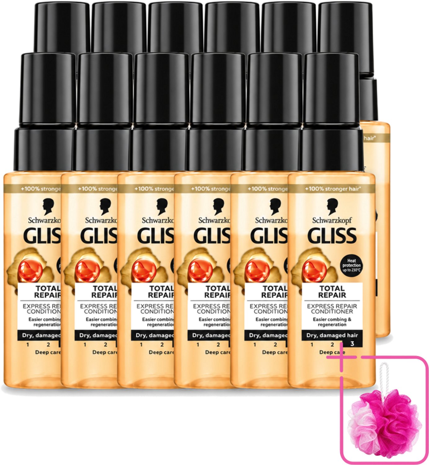 12 x Gliss - Total Repair - Express Repair Conditioner - Deep Care - 70 ml - Bulkverpakking - Haarkracht - Douchemop - Haarherstel