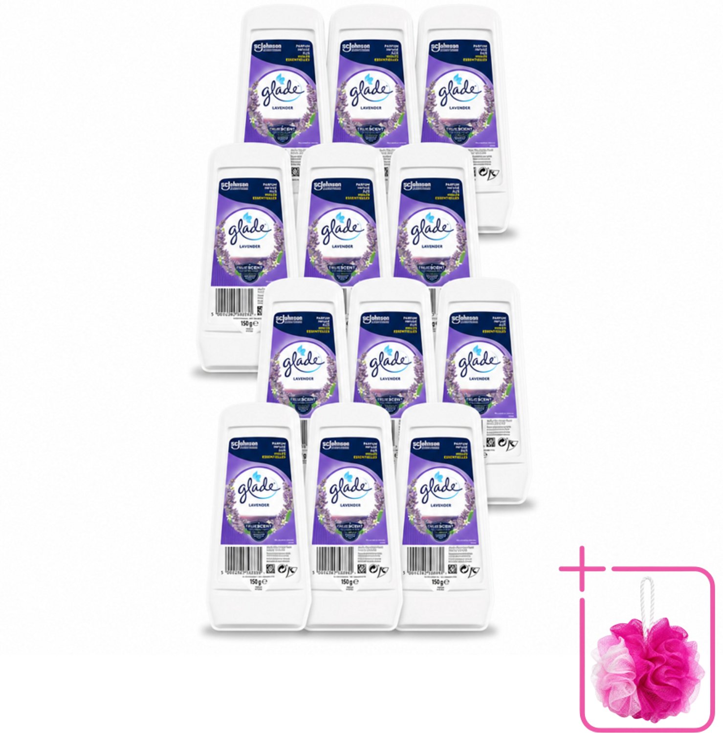 12 x Glade - Gel - Tranquil Lavender & Aloë - 150 g - Bulkverpakking - Luchtverfrisser - Douchemop - Geur