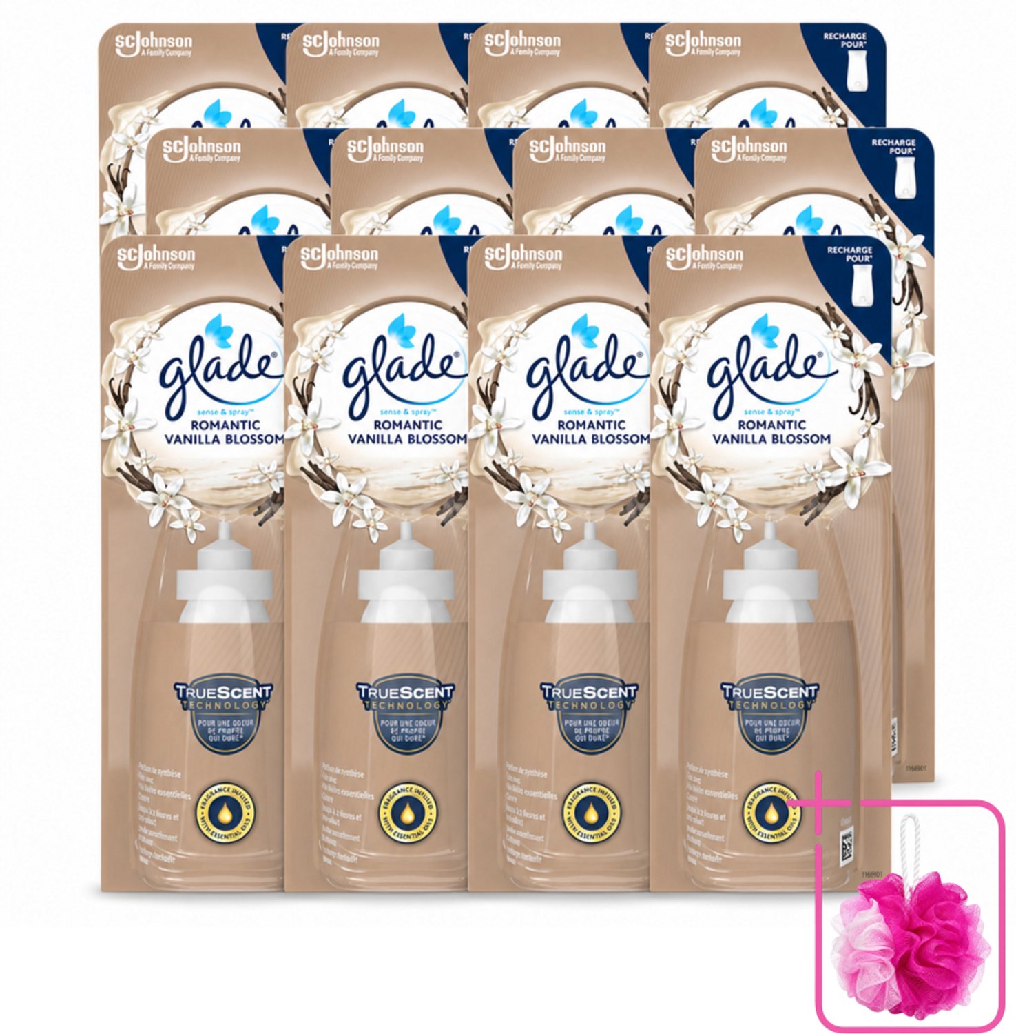12 x Glade - Sense & Spray - Romantic Vanillebloesem - 18 ml - Bulkverpakking - Romantische geur - Douchemop - Geurafgifte