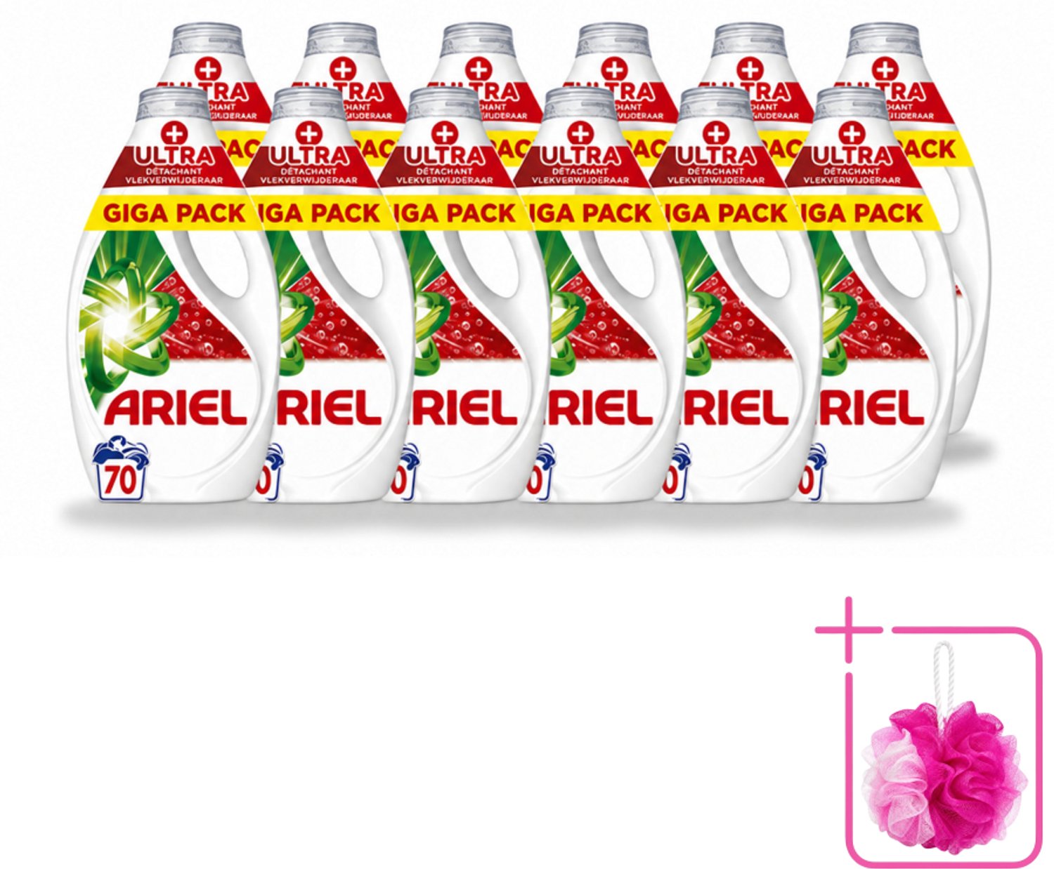 12 x Ariel - Vloeibaar Wasmiddel - +Ultra Vlekverwijderaar - 70 Wasbeurten - 3150 ml - Bulkverpakking - Vlekverwijderaar - Douchemop - Wasmiddel