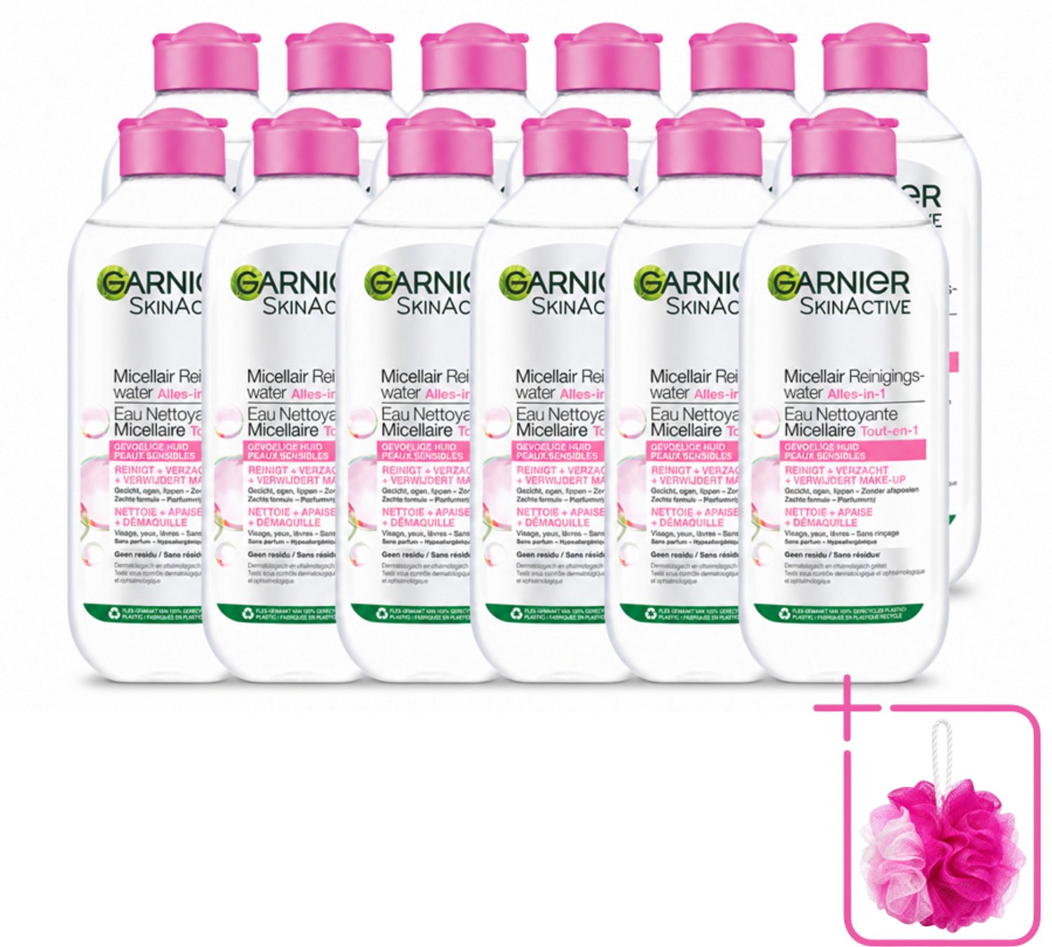 12 x Garnier - SkinActive - Micellair Reinigingswater - Gevoelige Huid - Milde Reiniging & Make-Up Remover - 400 ml - Bulkverpakking - Gevoelige huid - Douchemop - Micellair reinigingswater